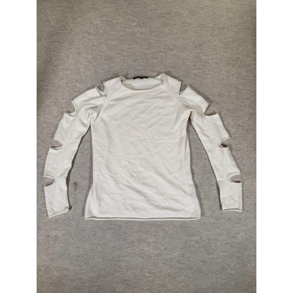 Skull Cashmere Sweater Womens M White Cold Shoulder Cutout Sleeve Pullover Knit